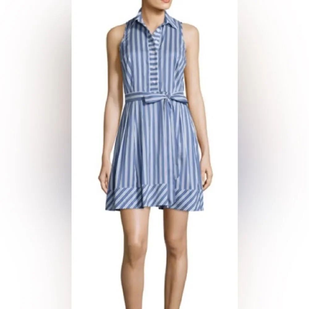 NWT Milly BRETON SLEEVELESS STRIPED SHIRTDRESS, BLUE size 6